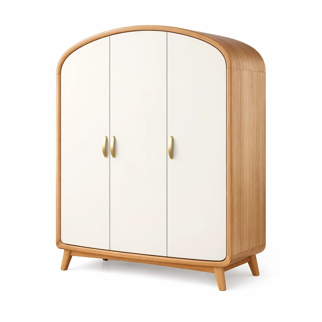 Armoire design arrondie bois et portes blanches-OrbitalOak