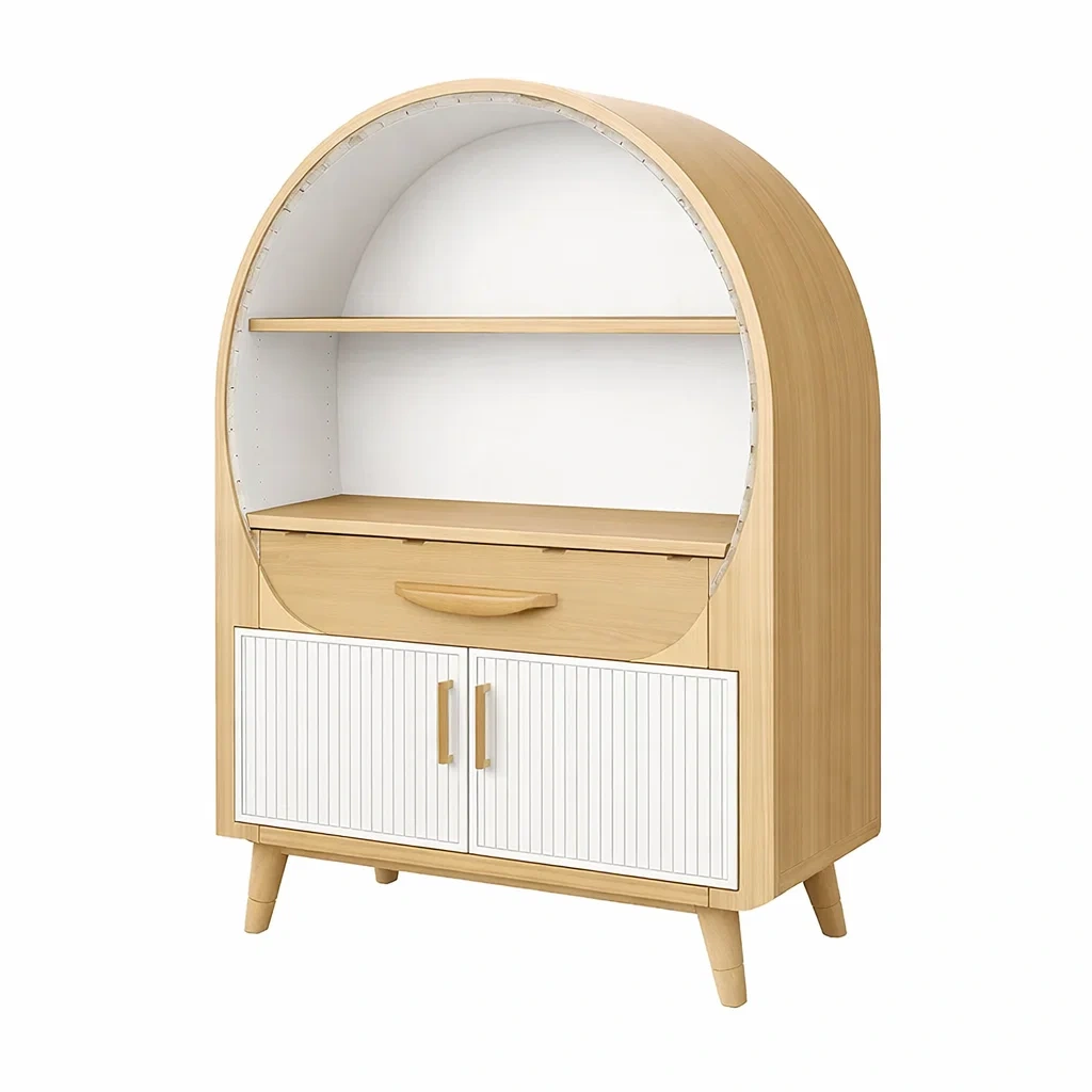 Meuble vitrine arrondi en bois naturel-OrbitalOak