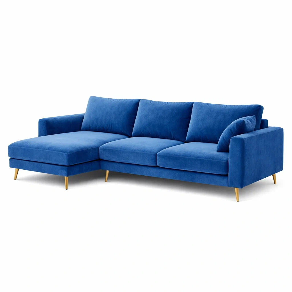 Canape d angle moderne tissu velours bleu-XenDecor