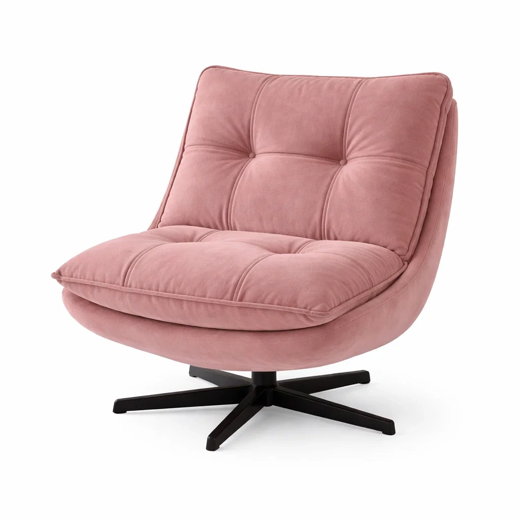 Fauteuil lounge pivotant design tissu rose-XenDecor