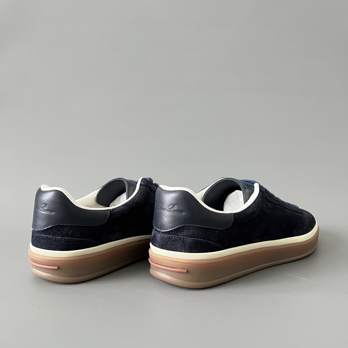 Loro Piana Men's Suede Round-Toe Lace-Up Low-Top Sneakers — Navy Blue  FAN8505W000