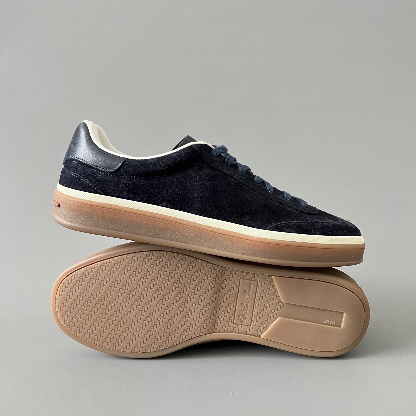 Loro Piana Men's Suede Round-Toe Lace-Up Low-Top Sneakers — Navy Blue  FAN8505W000