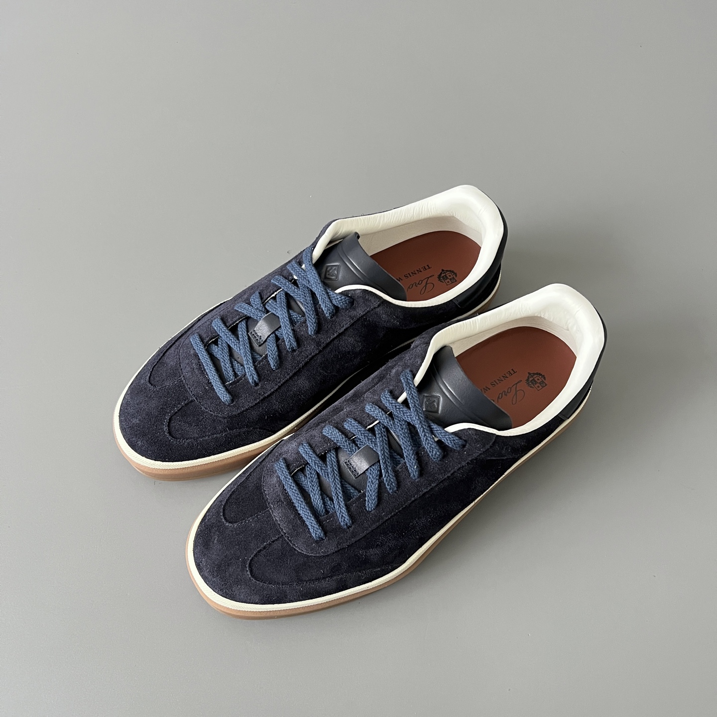 Loro Piana Men's Suede Round-Toe Lace-Up Low-Top Sneakers — Navy Blue  FAN8505W000