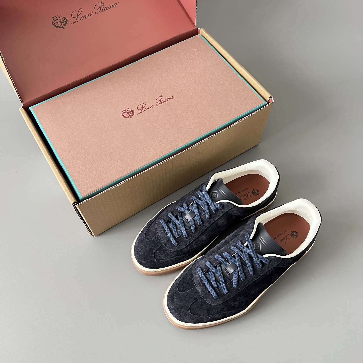 Loro Piana Men's Suede Round-Toe Lace-Up Low-Top Sneakers — Navy Blue  FAN8505W000