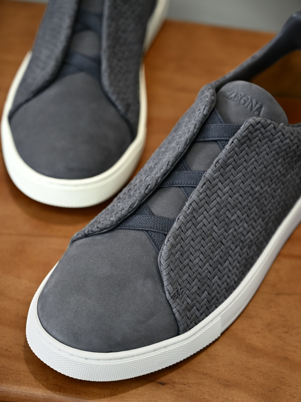 杰尼亚 Suede  Zegna  Triple Stitch Woven Leather Upper Laceless Sneakers - C0-LHPNU
