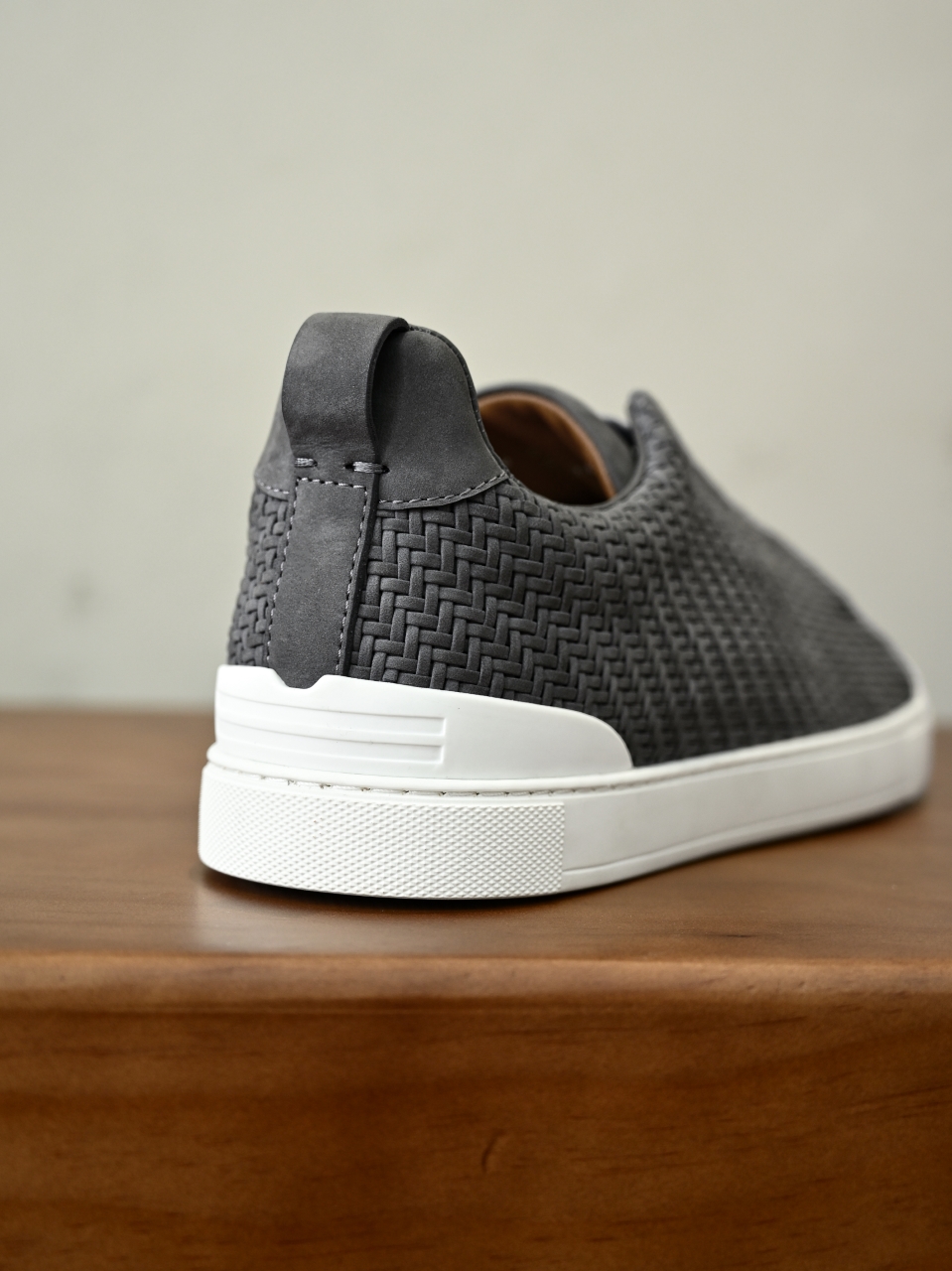 杰尼亚 Suede  Zegna  Triple Stitch Woven Leather Upper Laceless Sneakers - C0-LHPNU