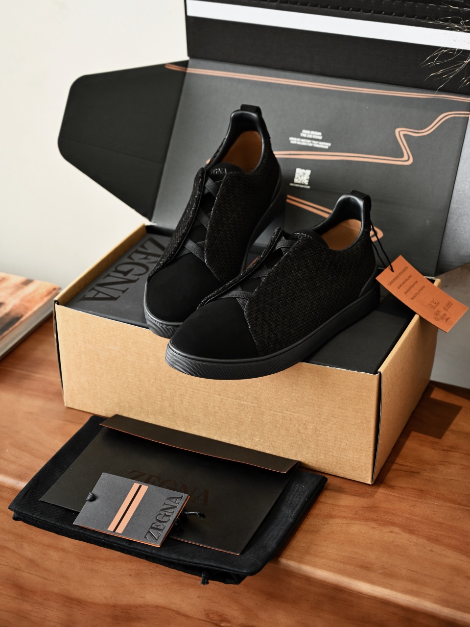 杰尼亚 Suede  Zegna  Triple Stitch Woven Leather Upper Laceless Sneakers - C0-LHPNU