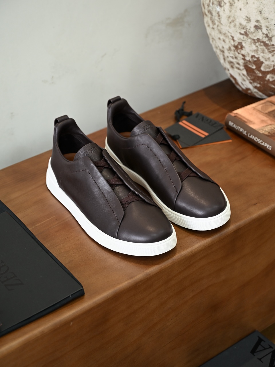 ZE2617 杰尼亚  Zegna Triple -(Smooth Leather) Laceless Sneakers -C0-02