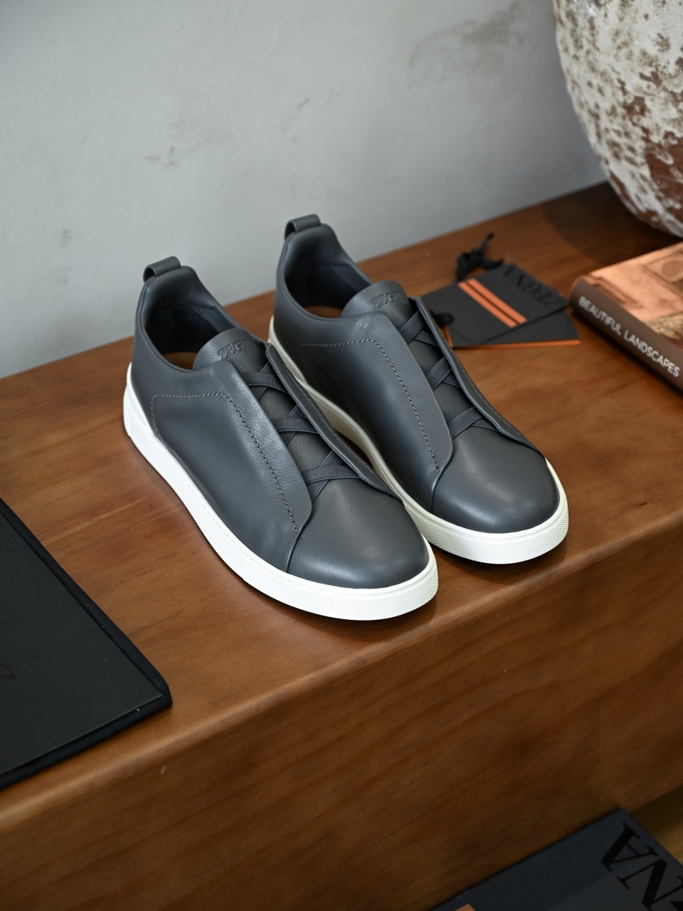 ZE2617 杰尼亚  Zegna Triple -(Smooth Leather) Laceless Sneakers -C0-09-LHOTA-S5207