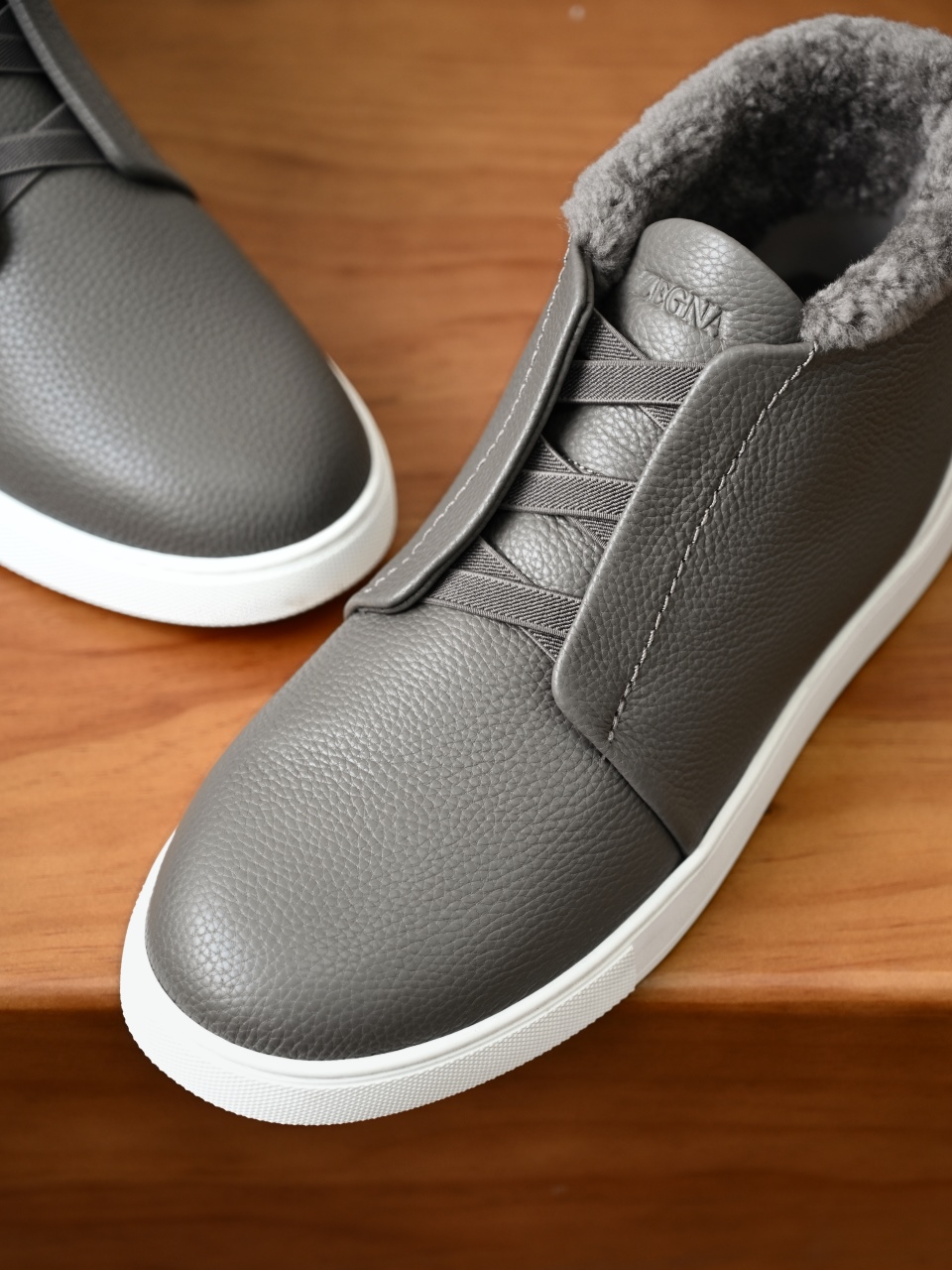 ZE2618-2G-Zegna Triple Stitch  Shearling Sneakers-C0-Deerskin Texture / Grained Leather（鹿皮质感/掌纹粒面牛皮）杰尼亚 皮面高筒