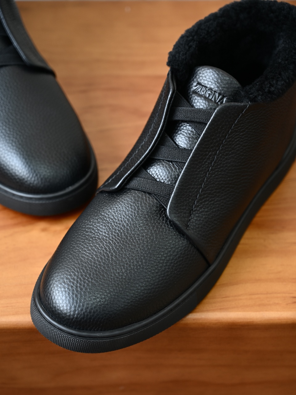 ZE2618-2G-Zegna Triple Stitch  Shearling Sneakers-C0-Deerskin Texture / Grained Leather（鹿皮质感/掌纹粒面牛皮）杰尼亚 皮面高筒