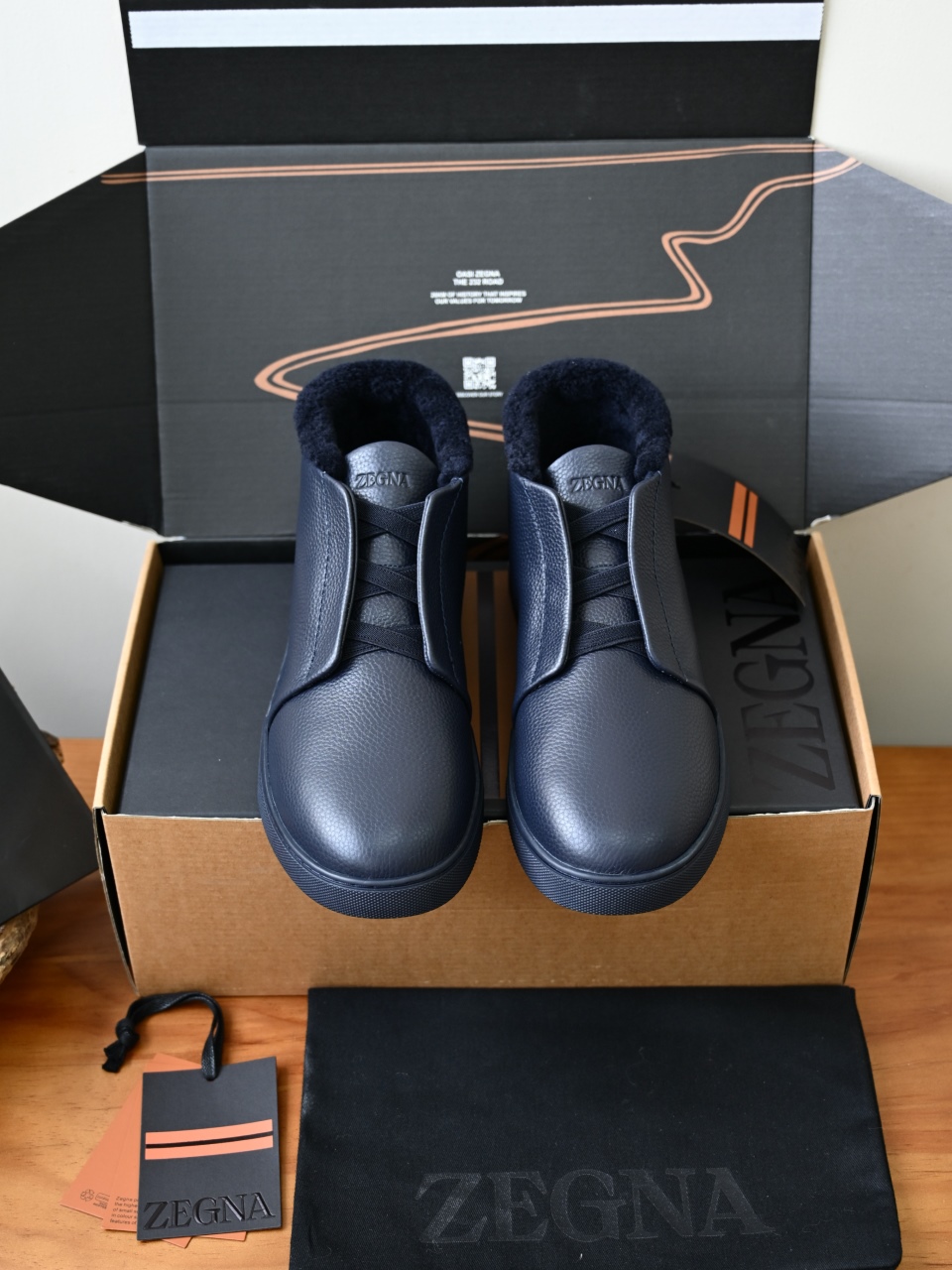 ZE2618-2G-Zegna Triple Stitch  Shearling Sneakers-C0-Deerskin Texture / Grained Leather（鹿皮质感/掌纹粒面牛皮）杰尼亚 皮面高筒