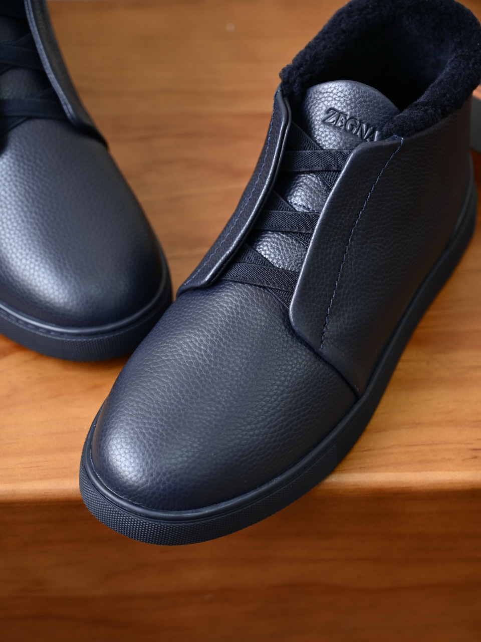 ZE2618-2G-Zegna Triple Stitch  Shearling Sneakers-C0-Deerskin Texture / Grained Leather（鹿皮质感/掌纹粒面牛皮）杰尼亚 皮面高筒