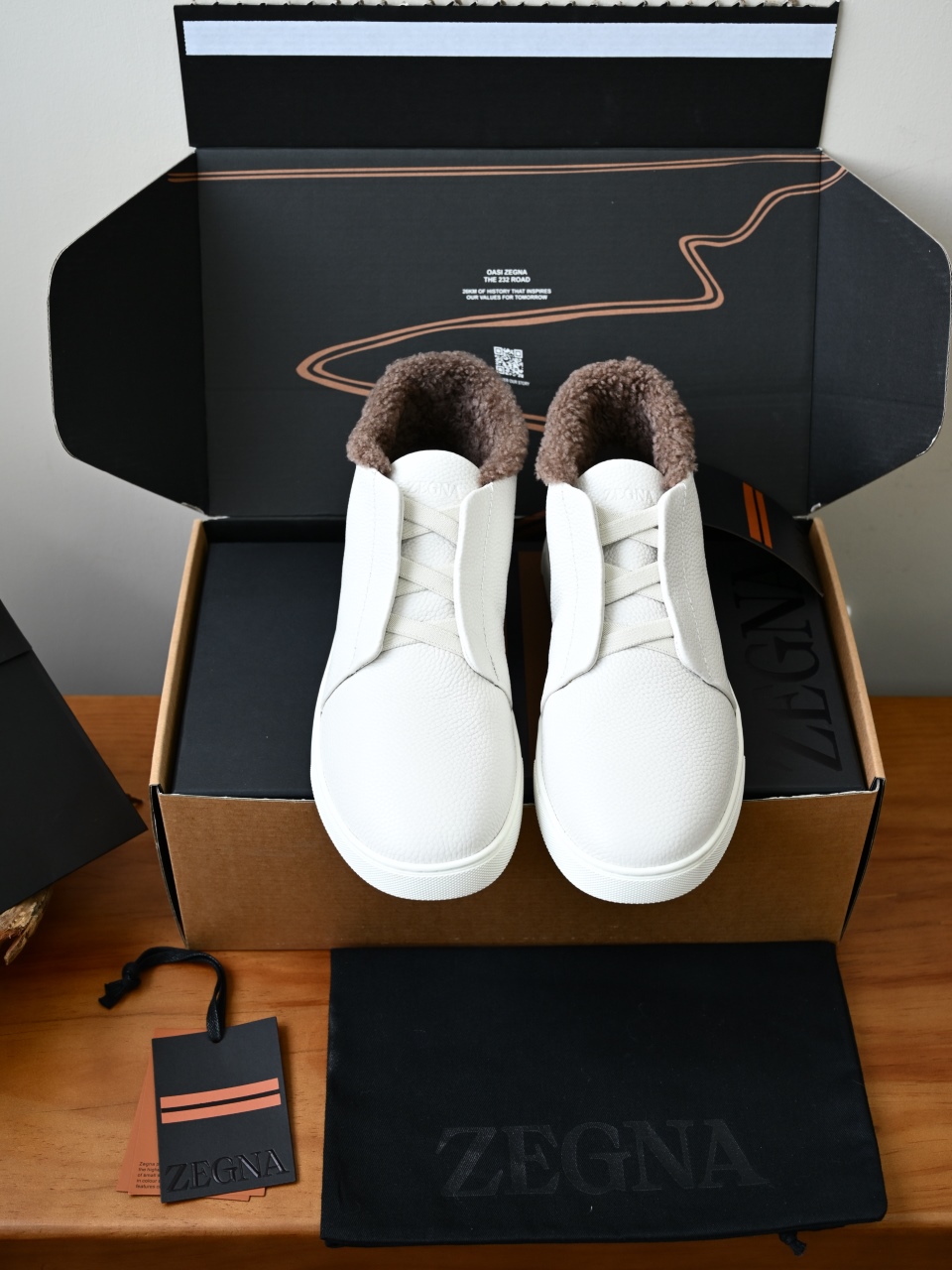 ZE2618-2G-Zegna Triple Stitch  Shearling Sneakers-C0-Deerskin Texture / Grained Leather（鹿皮质感/掌纹粒面牛皮）杰尼亚 皮面高筒