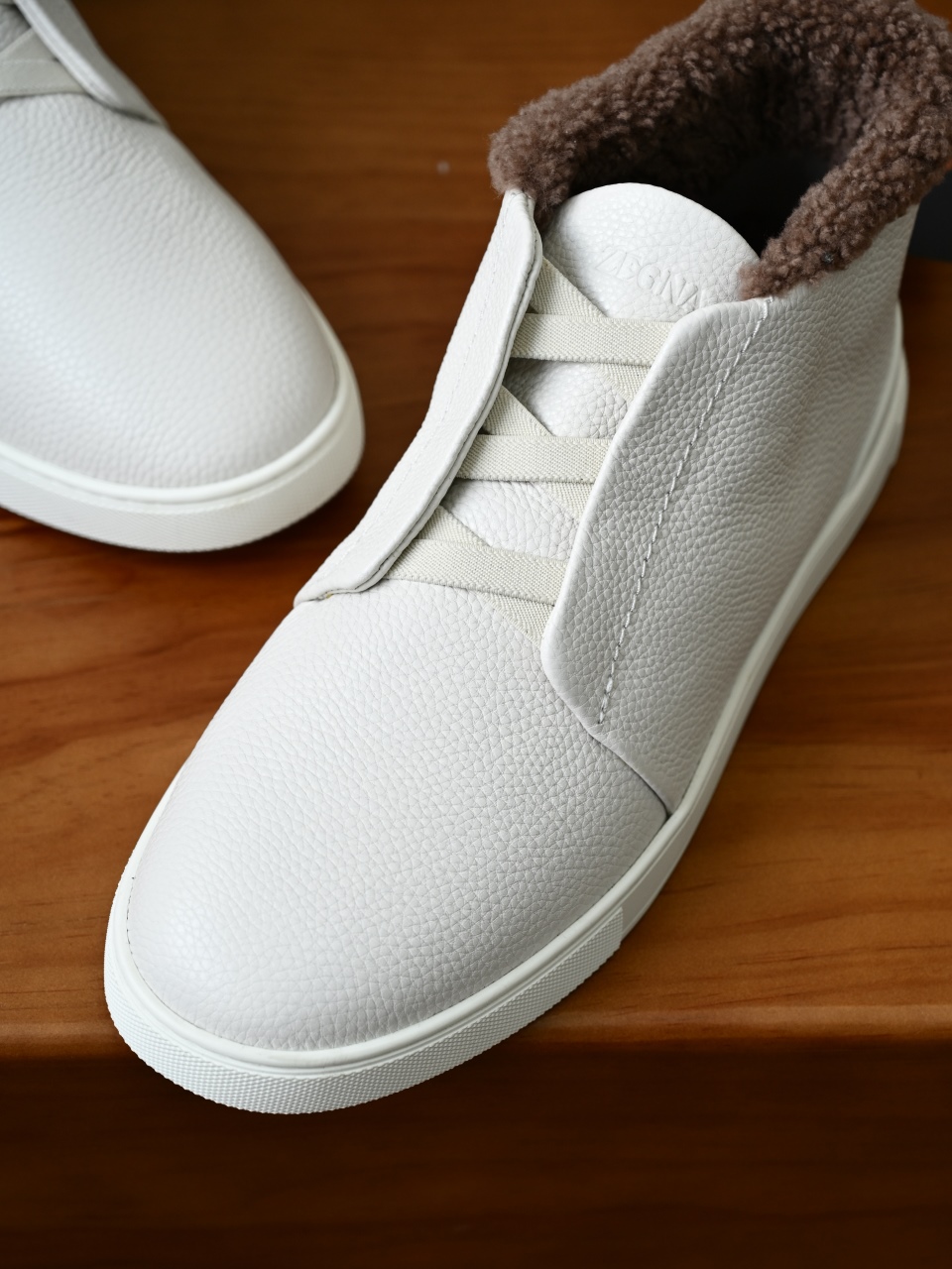 ZE2618-2G-Zegna Triple Stitch  Shearling Sneakers-C0-Deerskin Texture / Grained Leather（鹿皮质感/掌纹粒面牛皮）杰尼亚 皮面高筒
