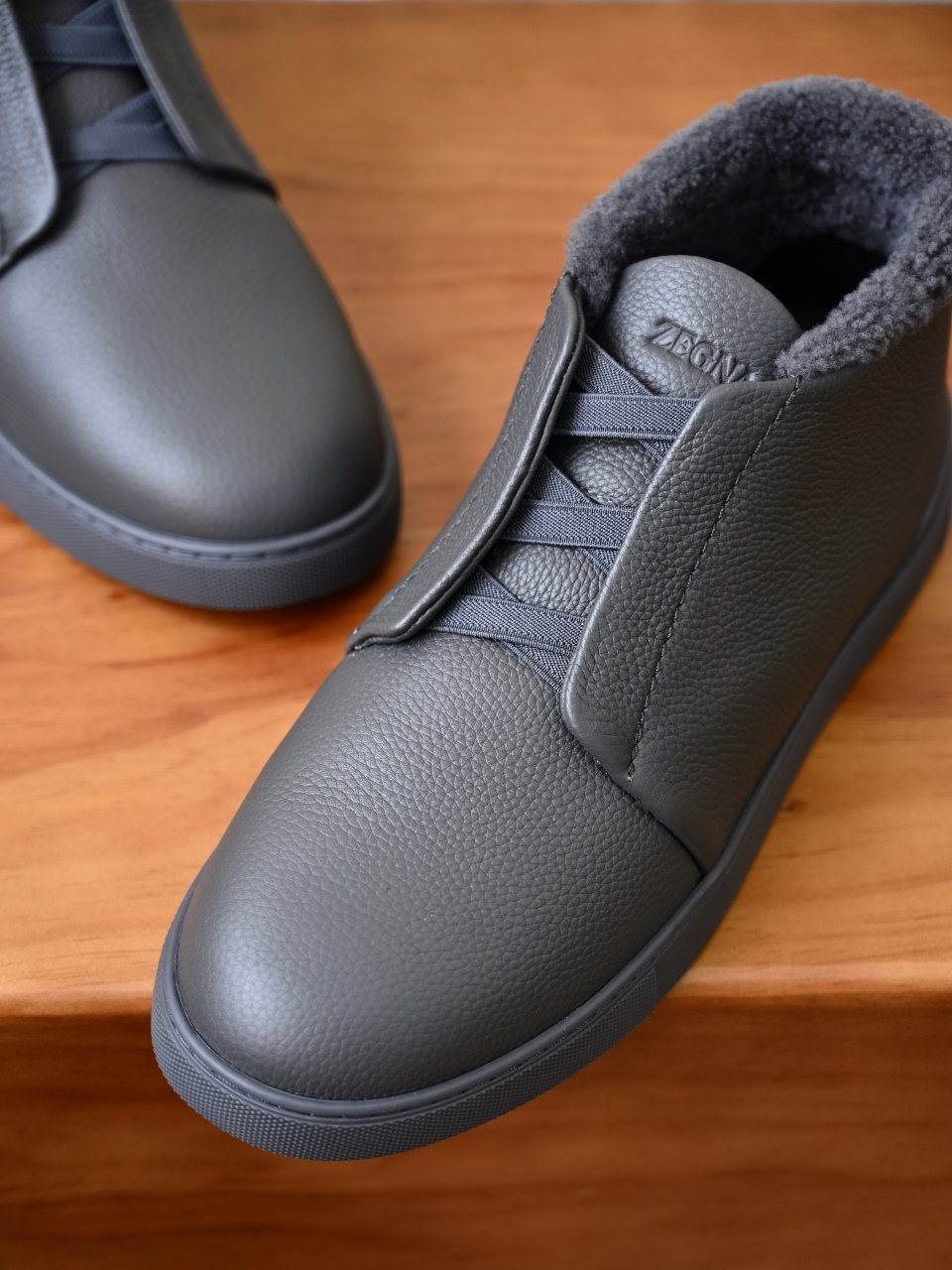 ZE2618-2G-Zegna Triple Stitch  Shearling Sneakers-C0-Deerskin Texture / Grained Leather（鹿皮质感/掌纹粒面牛皮）杰尼亚 皮面高筒
