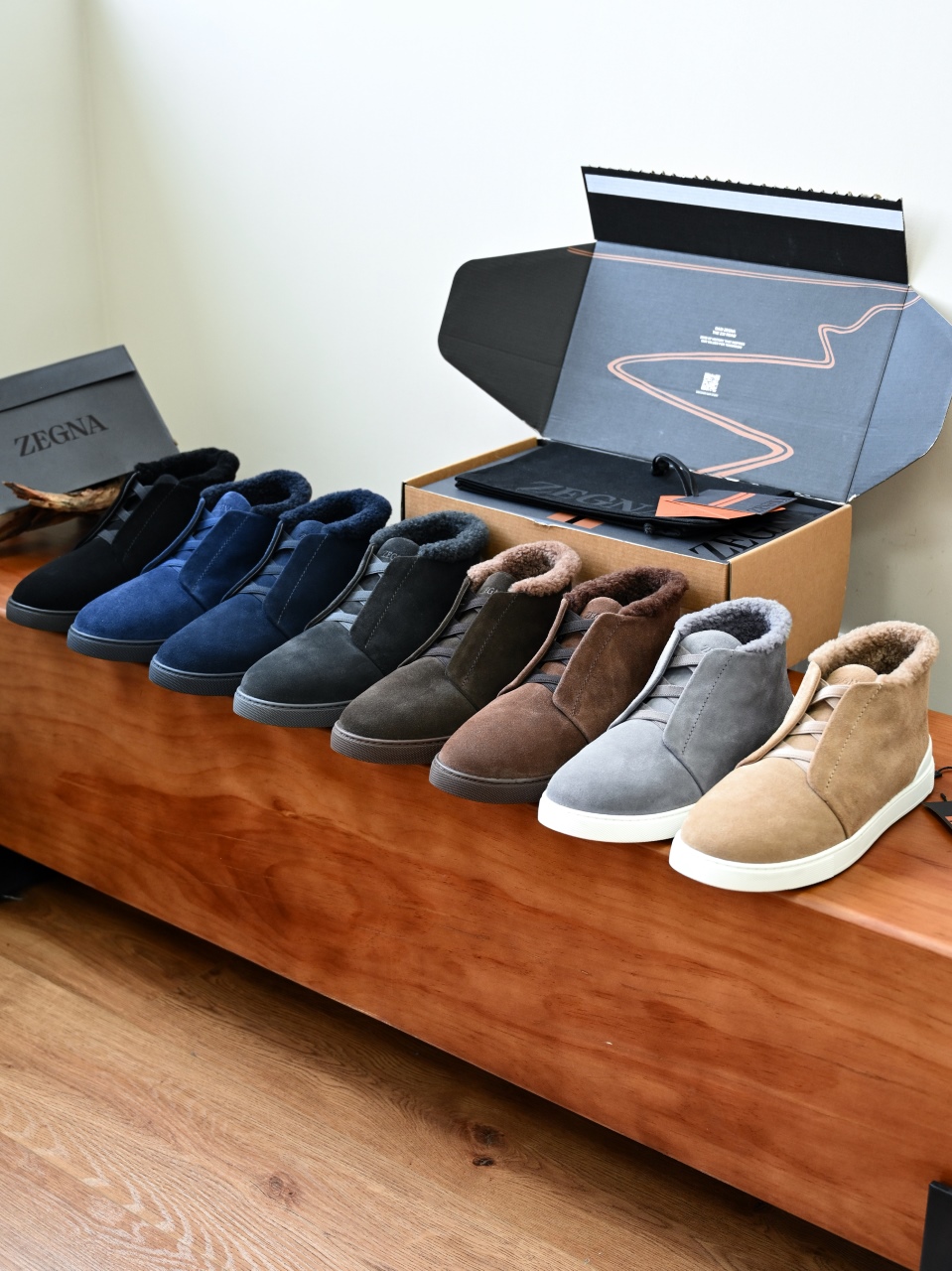 ZE2618-1G-Zegna Triple Stitch  Shearling Sneakers-C0-Deerskin leather 杰尼亚 麂皮高筒