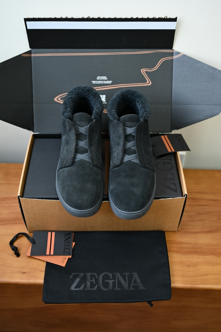 ZE2618-1G-Zegna Triple Stitch  Shearling Sneakers-C0-Deerskin leather 杰尼亚 麂皮高筒