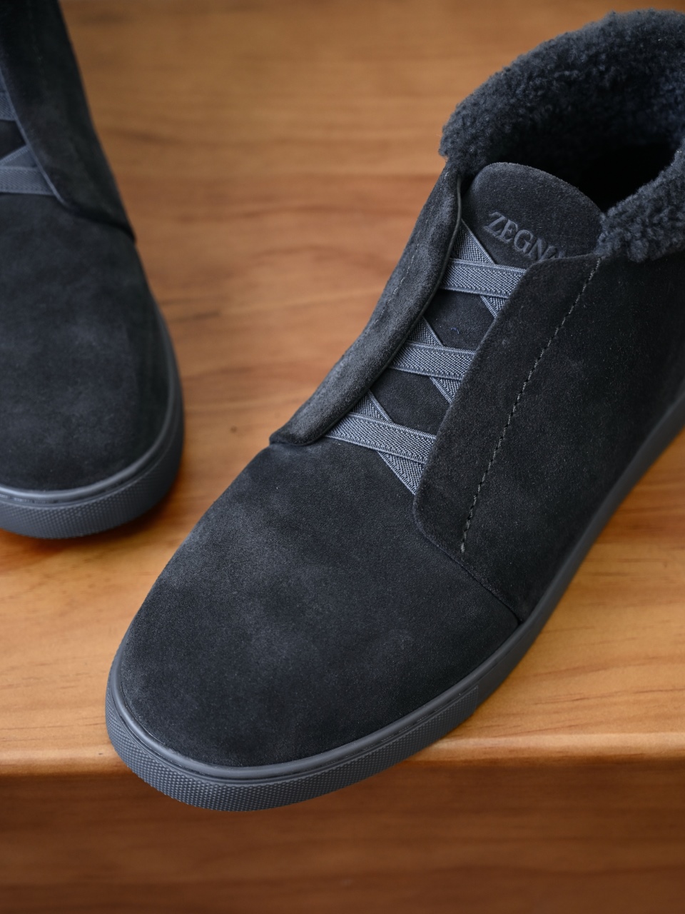 ZE2618-1G-Zegna Triple Stitch  Shearling Sneakers-C0-Deerskin leather 杰尼亚 麂皮高筒