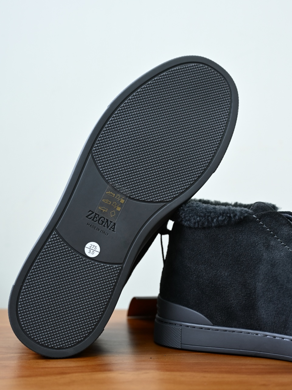 ZE2618-1G-Zegna Triple Stitch  Shearling Sneakers-C0-Deerskin leather 杰尼亚 麂皮高筒