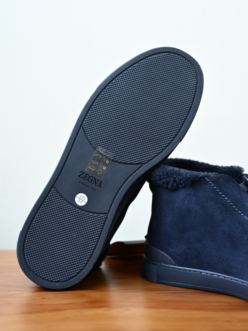 ZE2618-1G-Zegna Triple Stitch  Shearling Sneakers-C0-Deerskin leather 杰尼亚 麂皮高筒