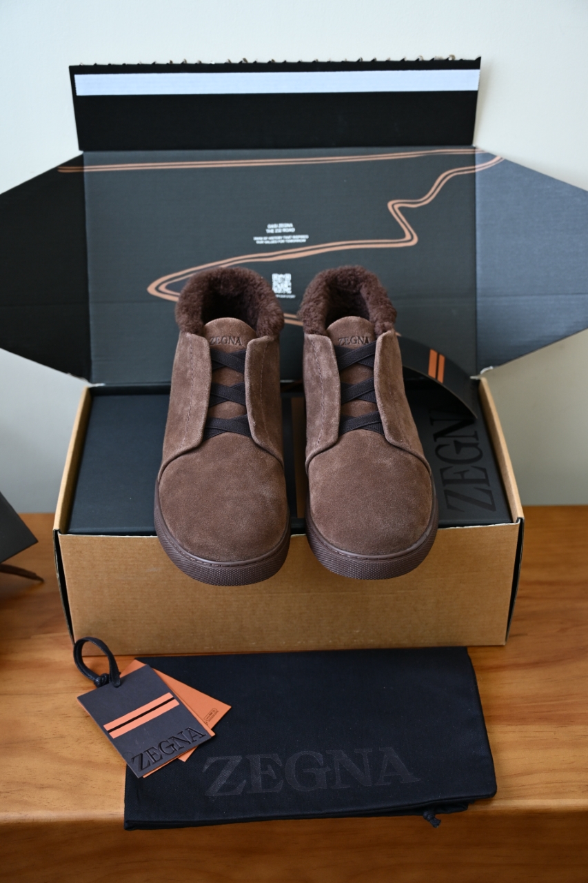 ZE2618-1G-Zegna Triple Stitch  Shearling Sneakers-C0-Deerskin leather 杰尼亚 麂皮高筒
