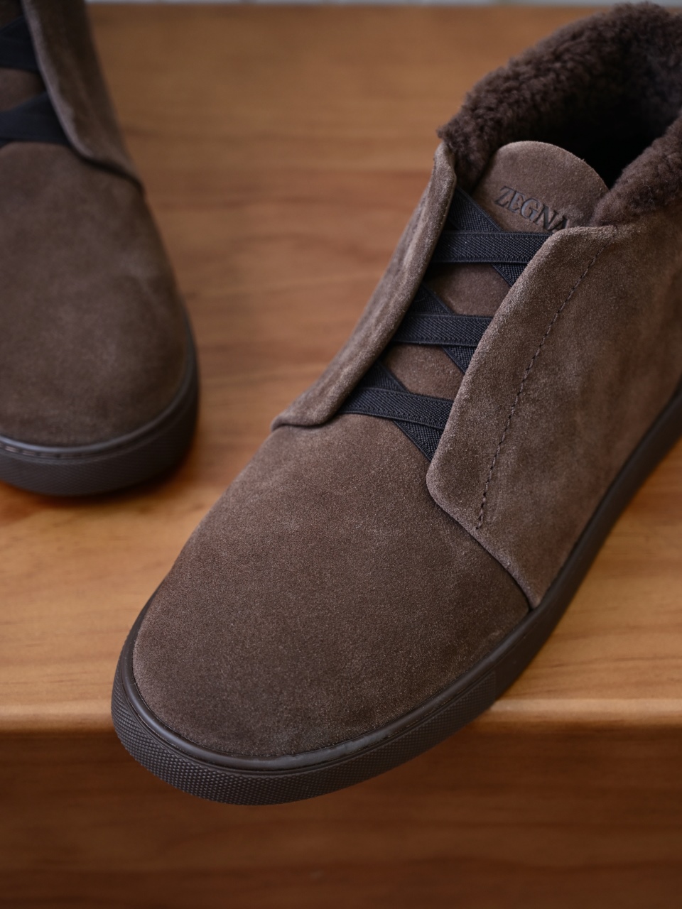 ZE2618-1G-Zegna Triple Stitch  Shearling Sneakers-C0-Deerskin leather 杰尼亚 麂皮高筒
