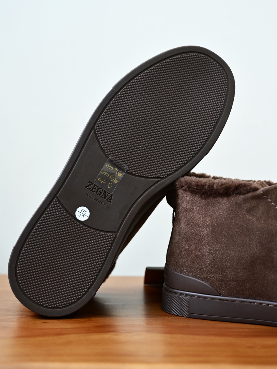 ZE2618-1G-Zegna Triple Stitch  Shearling Sneakers-C0-Deerskin leather 杰尼亚 麂皮高筒