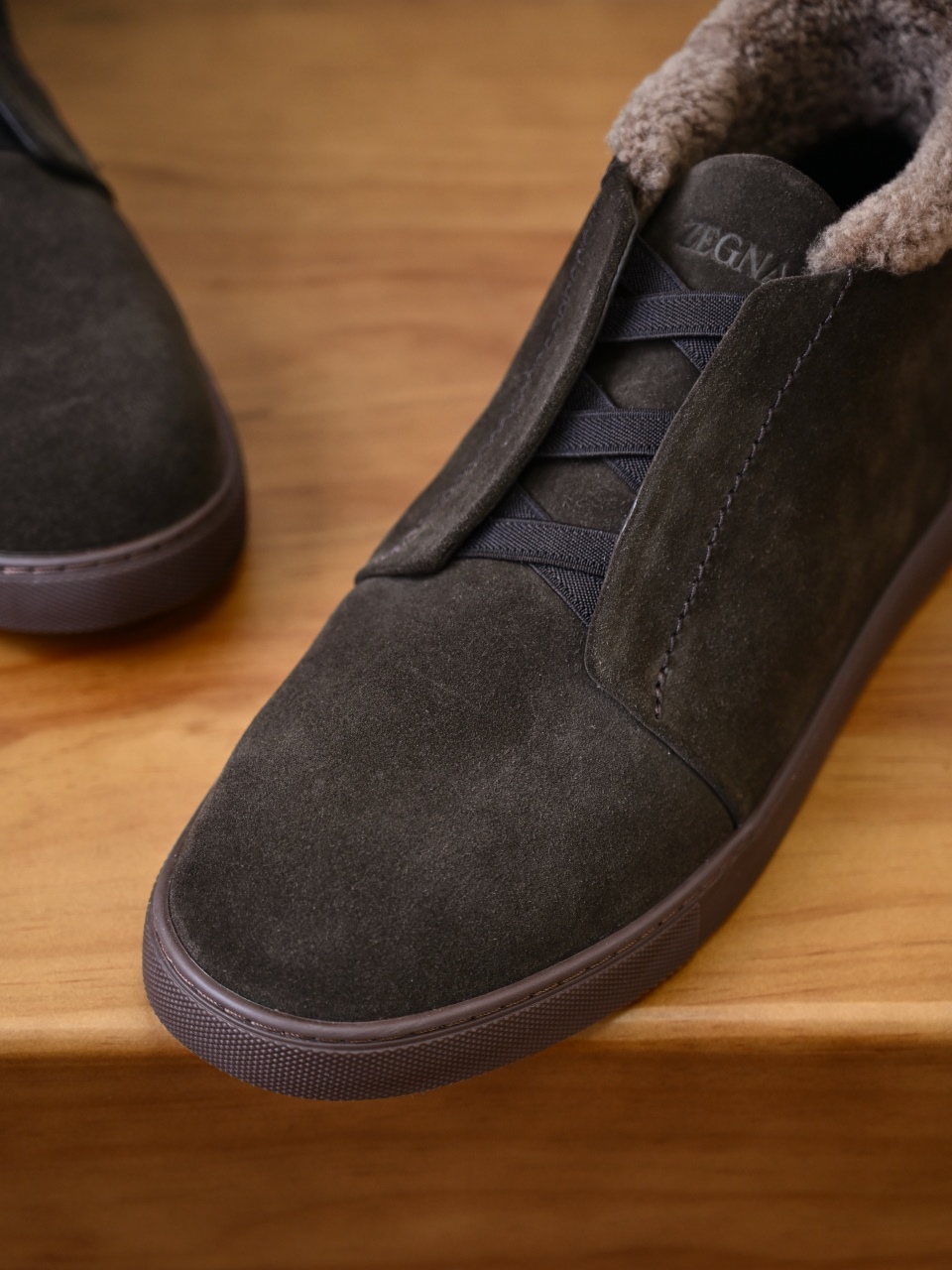 ZE2618-1G-Zegna Triple Stitch  Shearling Sneakers-C0-Deerskin leather 杰尼亚 麂皮高筒