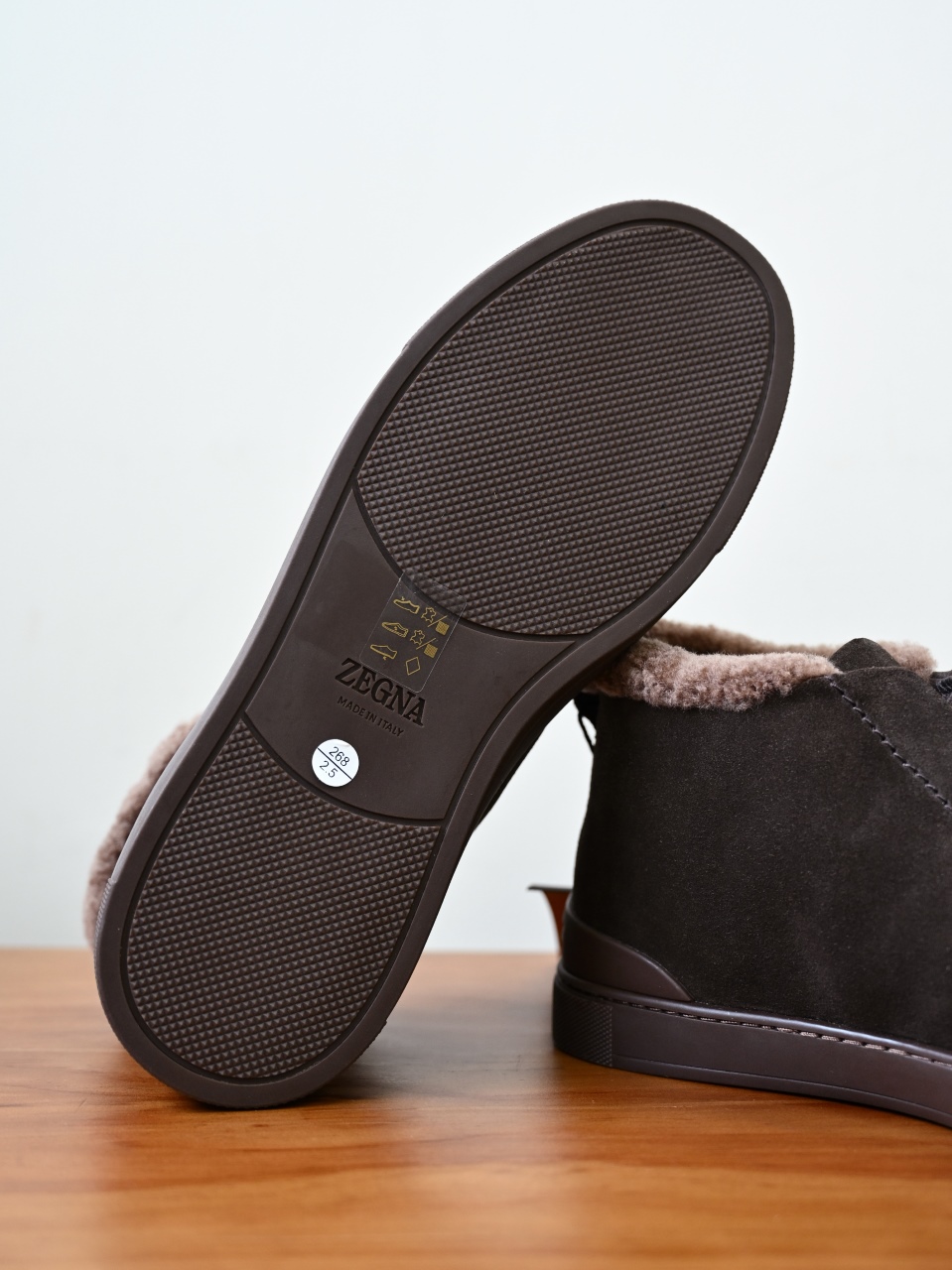 ZE2618-1G-Zegna Triple Stitch  Shearling Sneakers-C0-Deerskin leather 杰尼亚 麂皮高筒