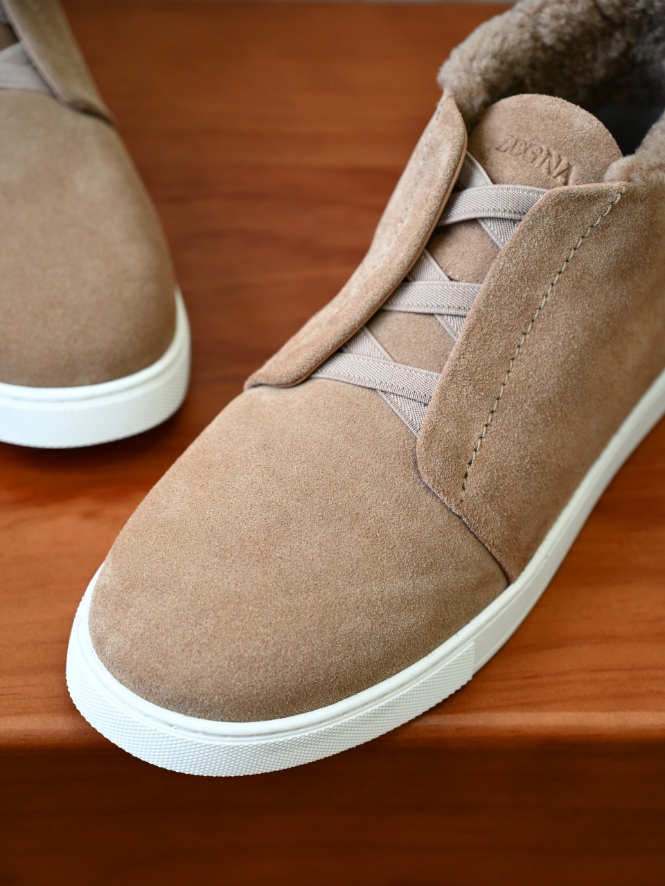 ZE2618-1G-Zegna Triple Stitch  Shearling Sneakers-C0-Deerskin leather 杰尼亚 麂皮高筒