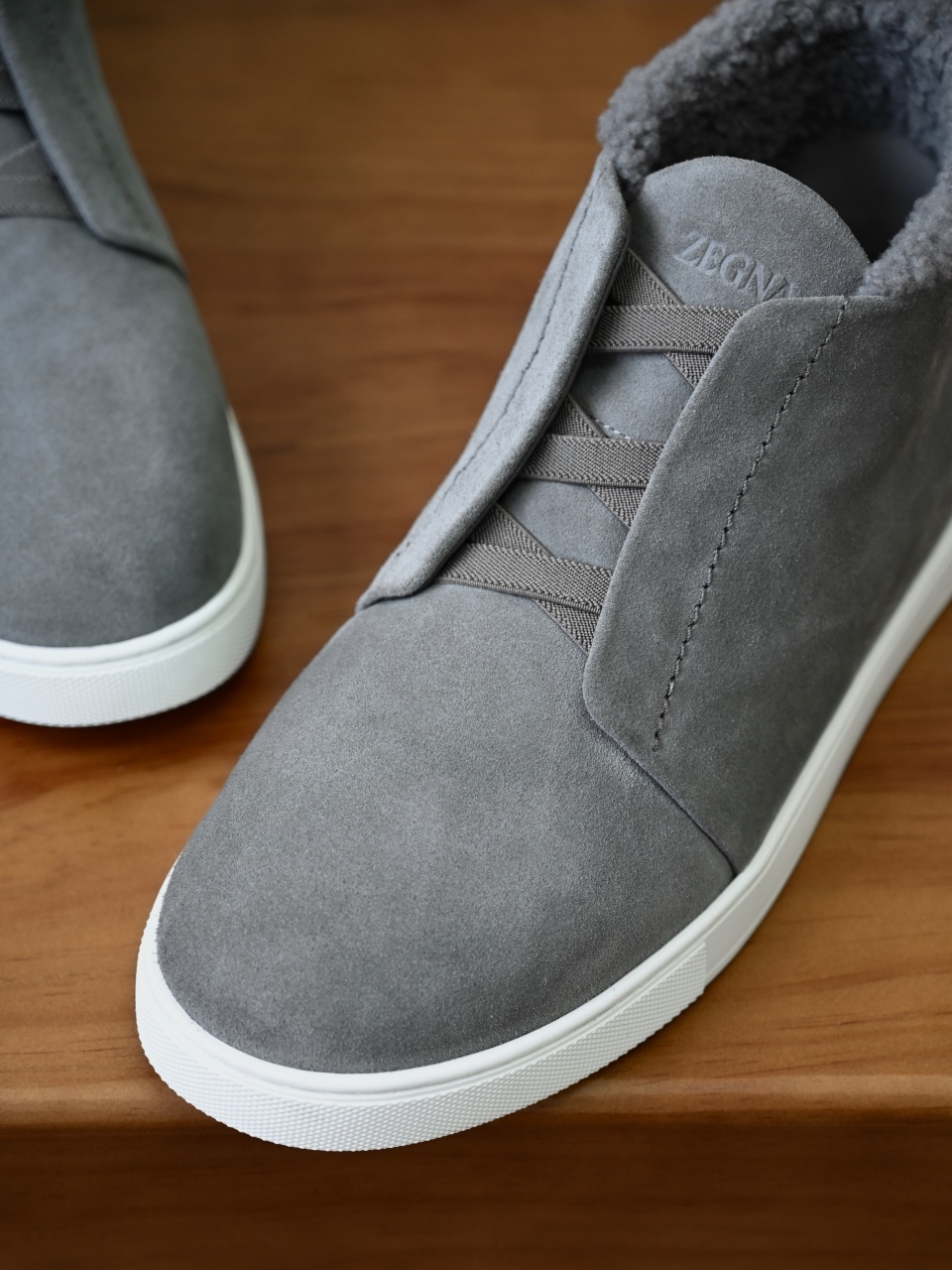 ZE2618-1G-Zegna Triple Stitch  Shearling Sneakers-C0-Deerskin leather 杰尼亚 麂皮高筒