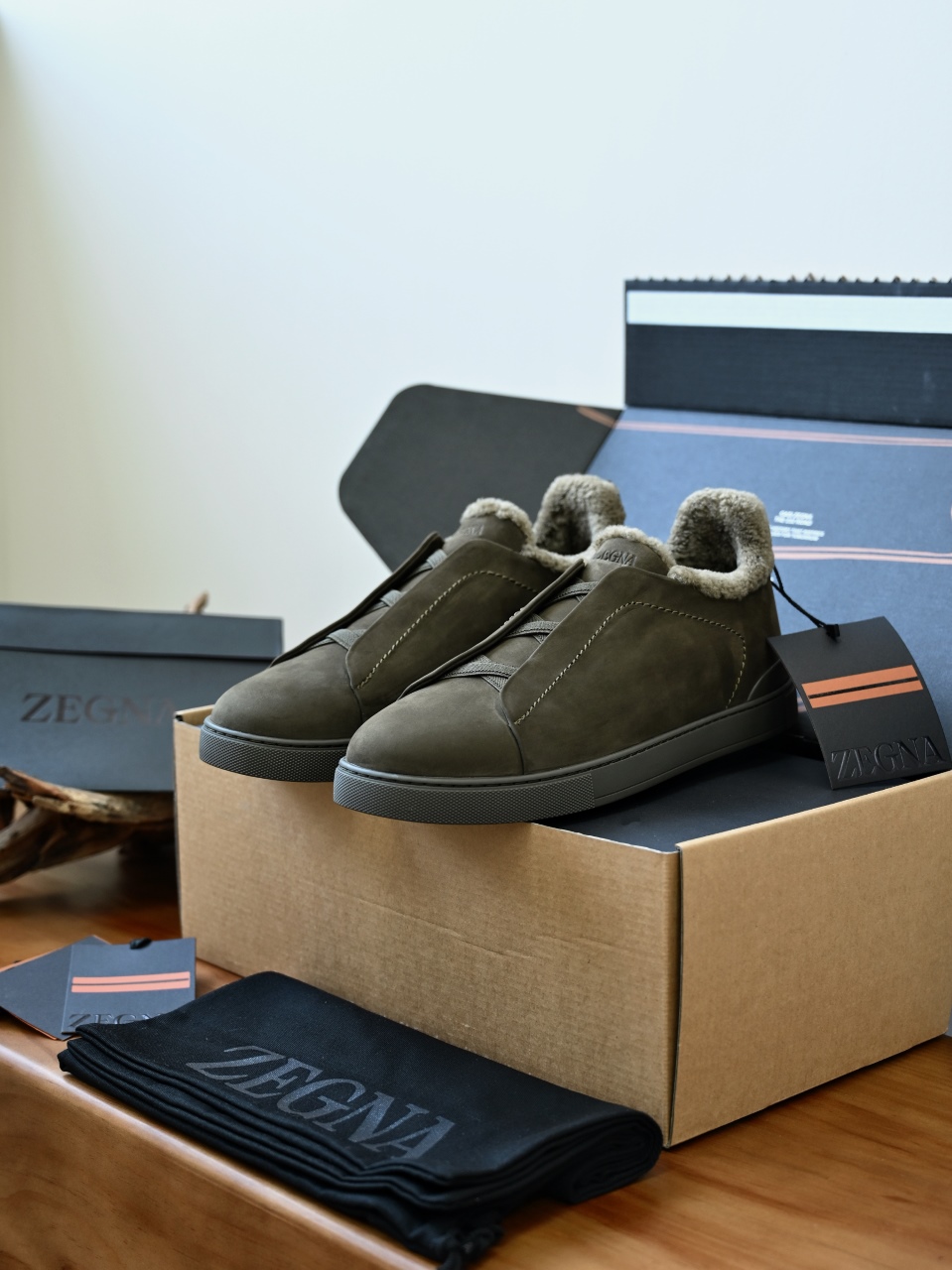 ZE2617-5M-Zegna Triple-Elastic Slip-On-Premium Suede Leather-Plush Shearling-Lined-C0 麂皮加绒