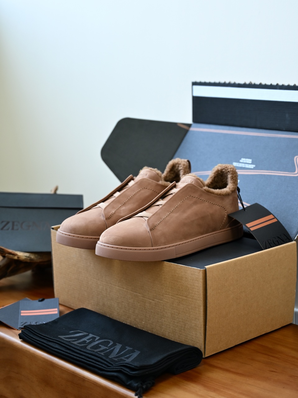 ZE2617-5M-Zegna Triple-Elastic Slip-On-Premium Suede Leather-Plush Shearling-Lined-C0 麂皮加绒