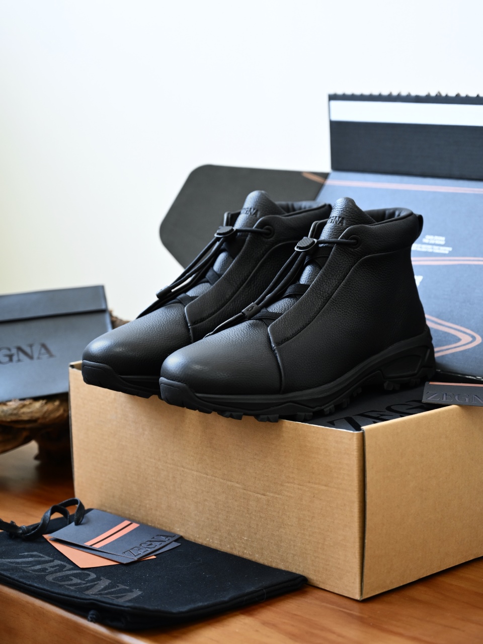 ZE2527M-1-Zegna Quiet Luxury Grained Leather High-Top Sneakers – 1:1 Bespoke Quality Winter Casuals-C0