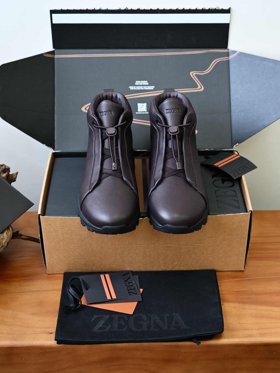 ZE2527M-1-Zegna Quiet Luxury Grained Leather High-Top Sneakers – 1:1 Bespoke Quality Winter Casuals-C0