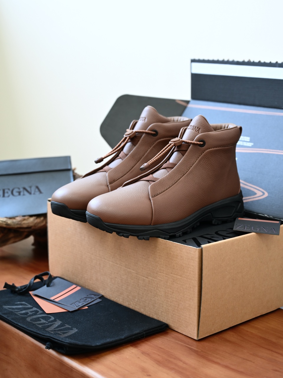 ZE2527M-1-Zegna Quiet Luxury Grained Leather High-Top Sneakers – 1:1 Bespoke Quality Winter Casuals-C0
