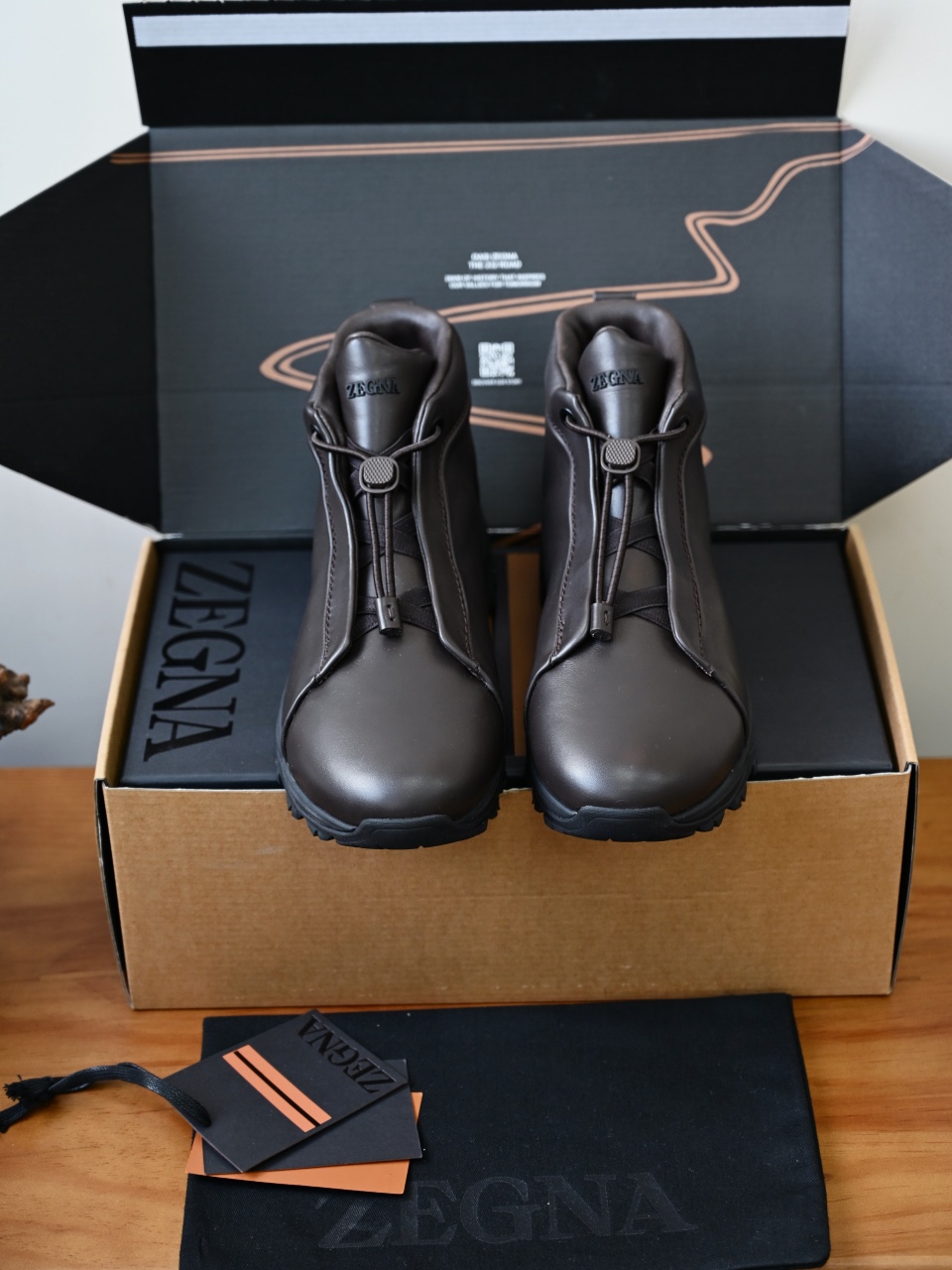 ZE2527-M-Zegna Men’s Triple Stitch Smooth Leather Sport Boots-C0-Fleece-lined for winter-加绒高筒