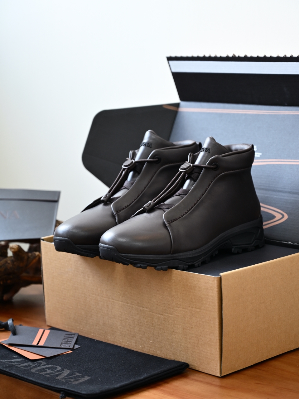 ZE2527-M-Zegna Men’s Triple Stitch Smooth Leather Sport Boots-C0-Fleece-lined for winter-加绒高筒