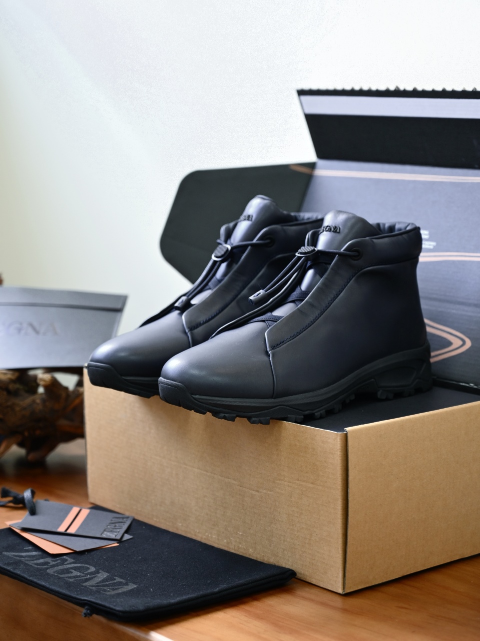 ZE2527-M-Zegna Men’s Triple Stitch Smooth Leather Sport Boots-C0-Fleece-lined for winter-加绒高筒