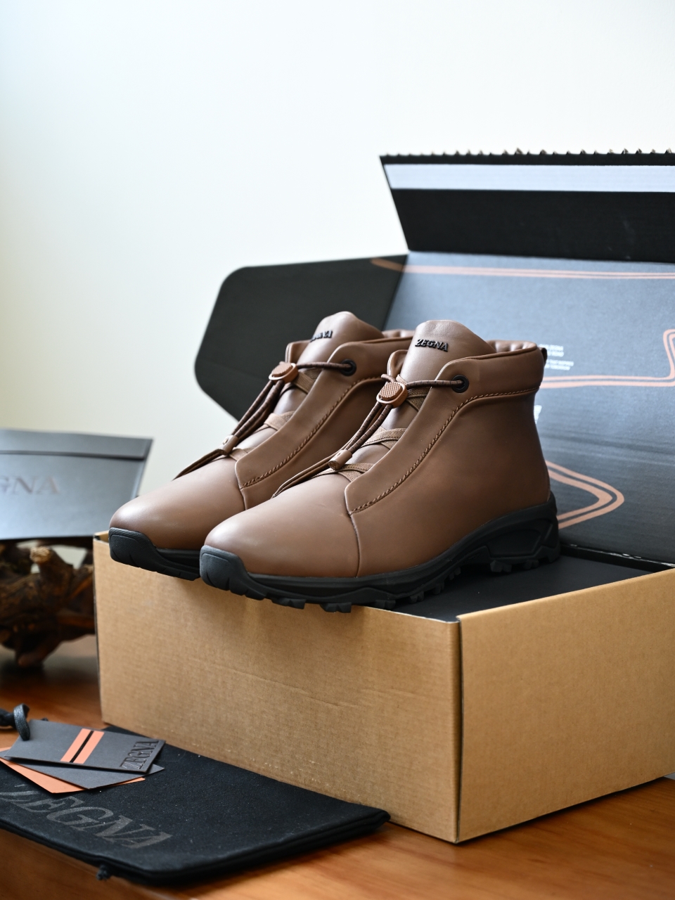 ZE2527-M-Zegna Men’s Triple Stitch Smooth Leather Sport Boots-C0-Fleece-lined for winter-加绒高筒