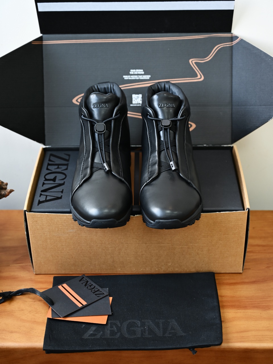 ZE2527-M-Zegna Men’s Triple Stitch Smooth Leather Sport Boots-C0-Fleece-lined for winter-加绒高筒