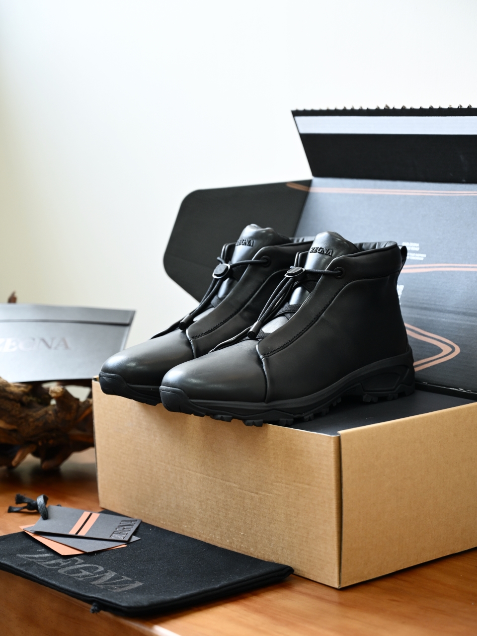 ZE2527-M-Zegna Men’s Triple Stitch Smooth Leather Sport Boots-C0-Fleece-lined for winter-加绒高筒