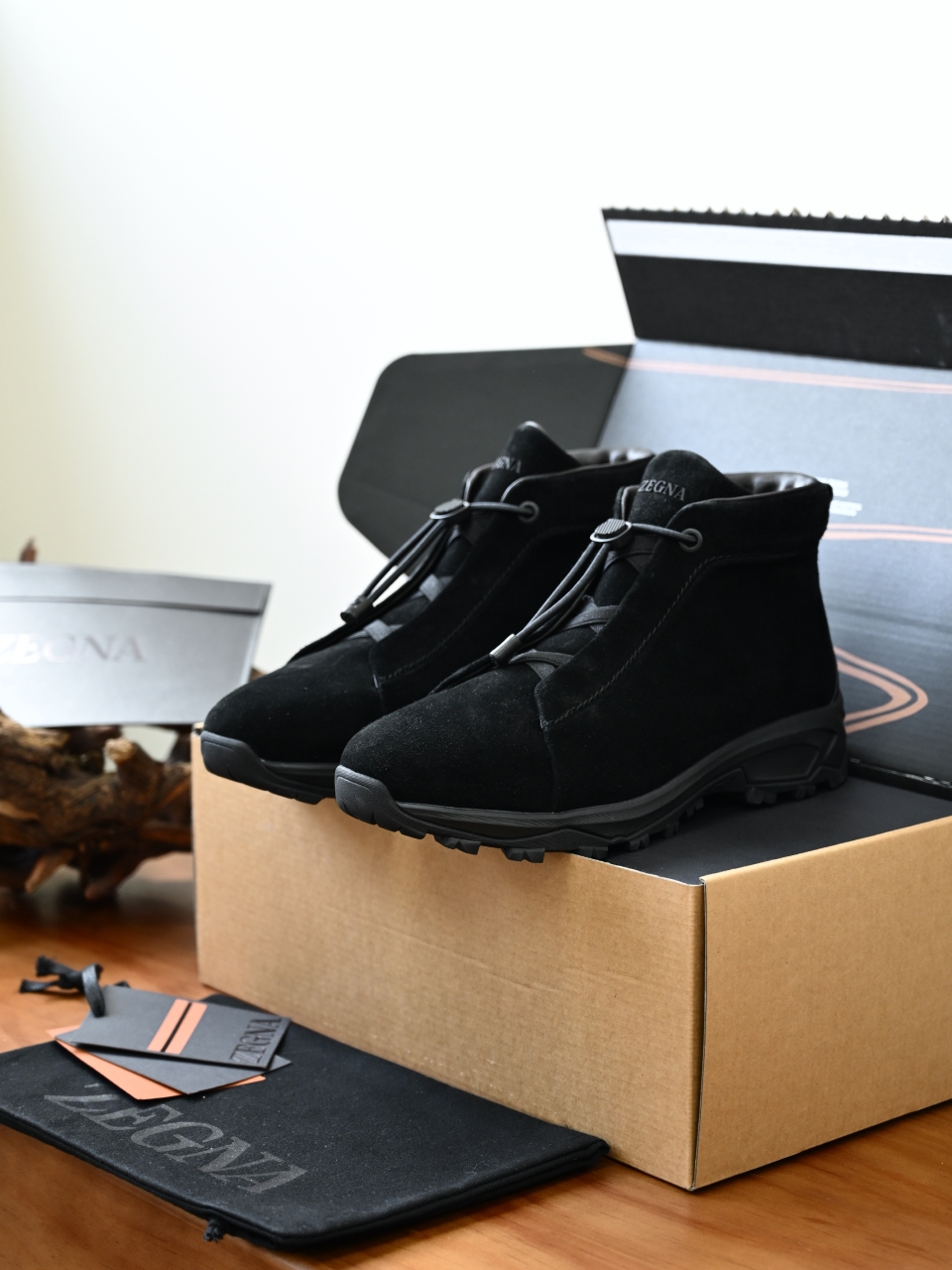 ZE2527-M-Zegna Men's Triple Stitch Suede Leather Sneakers-C0-Fleece-lined for winter-加绒高筒
