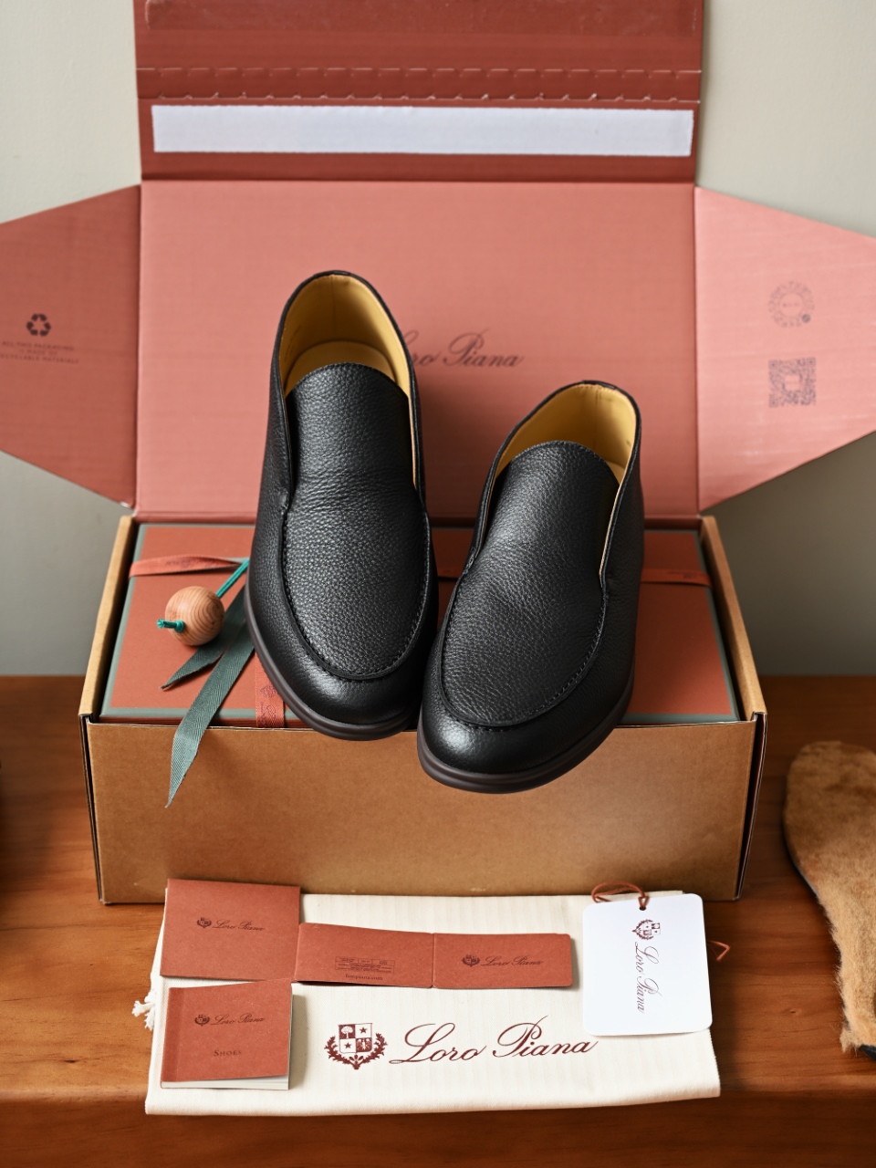 Loro Piana LP Open Walk Men（Grained Calfskin Leather）（Shearling/Merino Wool Insole）-LP2635-3-C0-荔枝纹毛鞋垫