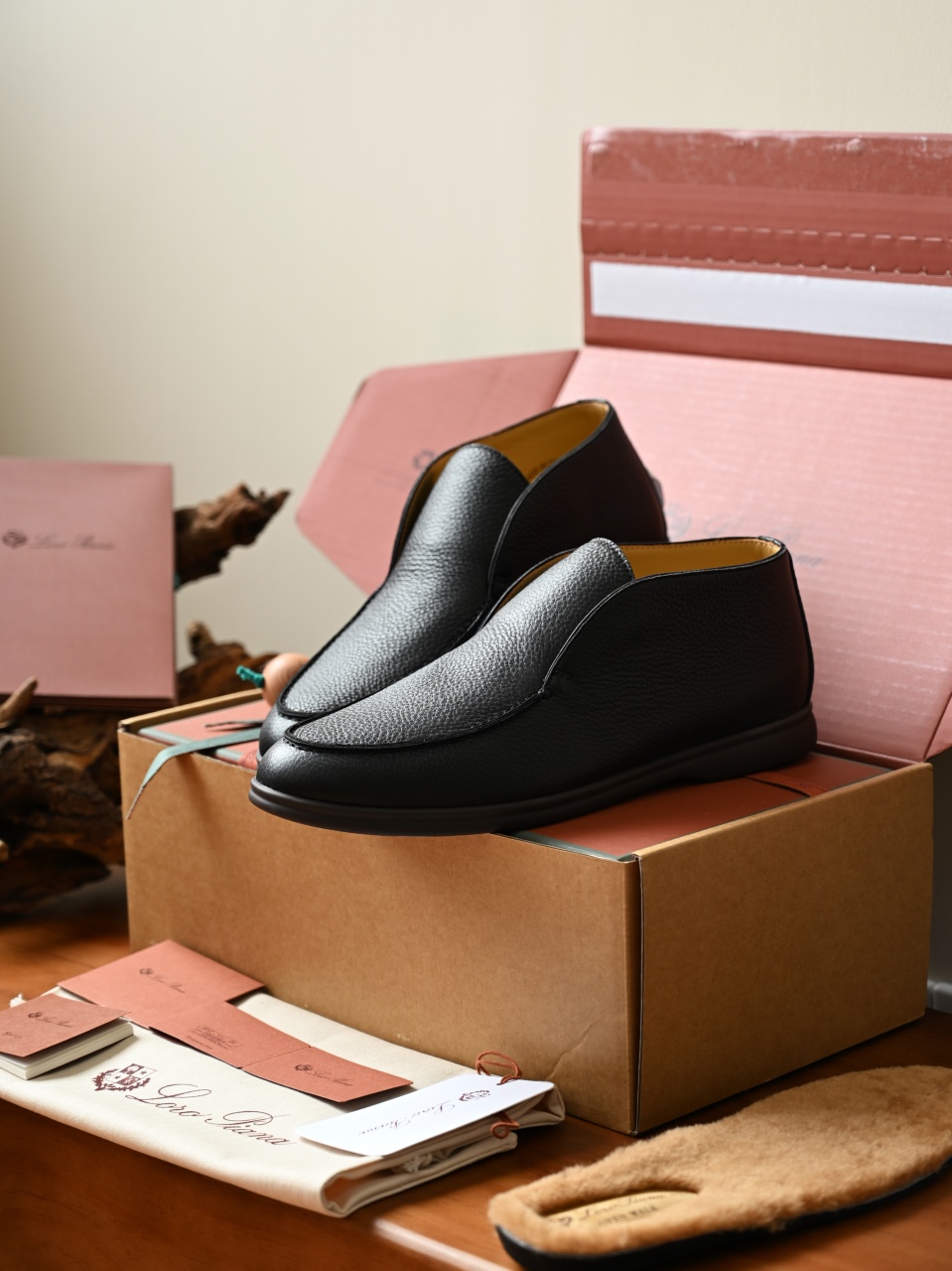 Loro Piana LP Open Walk Men（Grained Calfskin Leather）（Shearling/Merino Wool Insole）-LP2635-3-C0-荔枝纹毛鞋垫