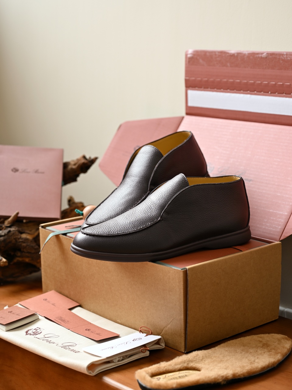 Loro Piana LP Open Walk Men（Grained Calfskin Leather）（Shearling/Merino Wool Insole）-LP2635-3-C0-荔枝纹毛鞋垫