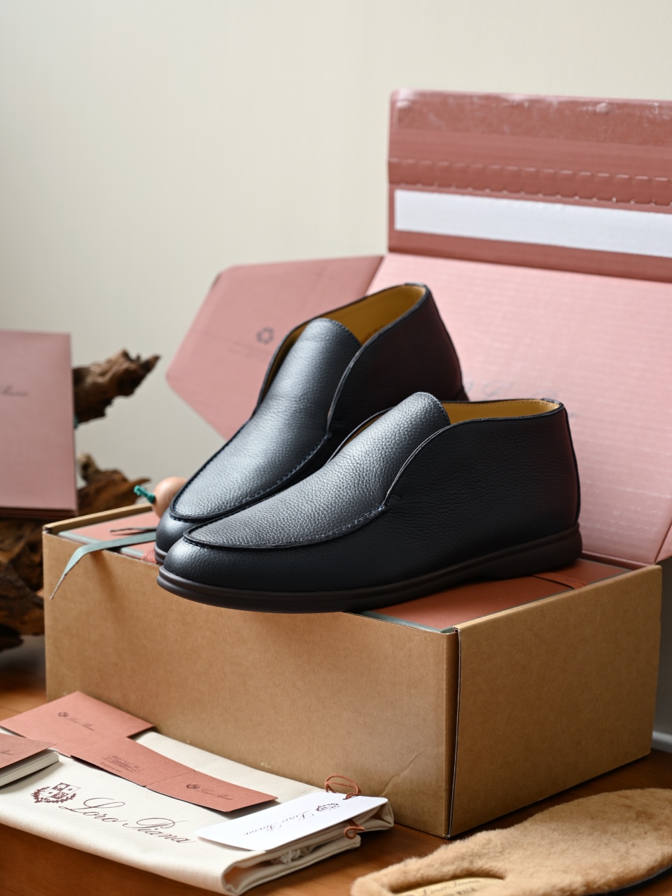Loro Piana LP Open Walk Men（Grained Calfskin Leather）（Shearling/Merino Wool Insole）-LP2635-3-C0-荔枝纹毛鞋垫