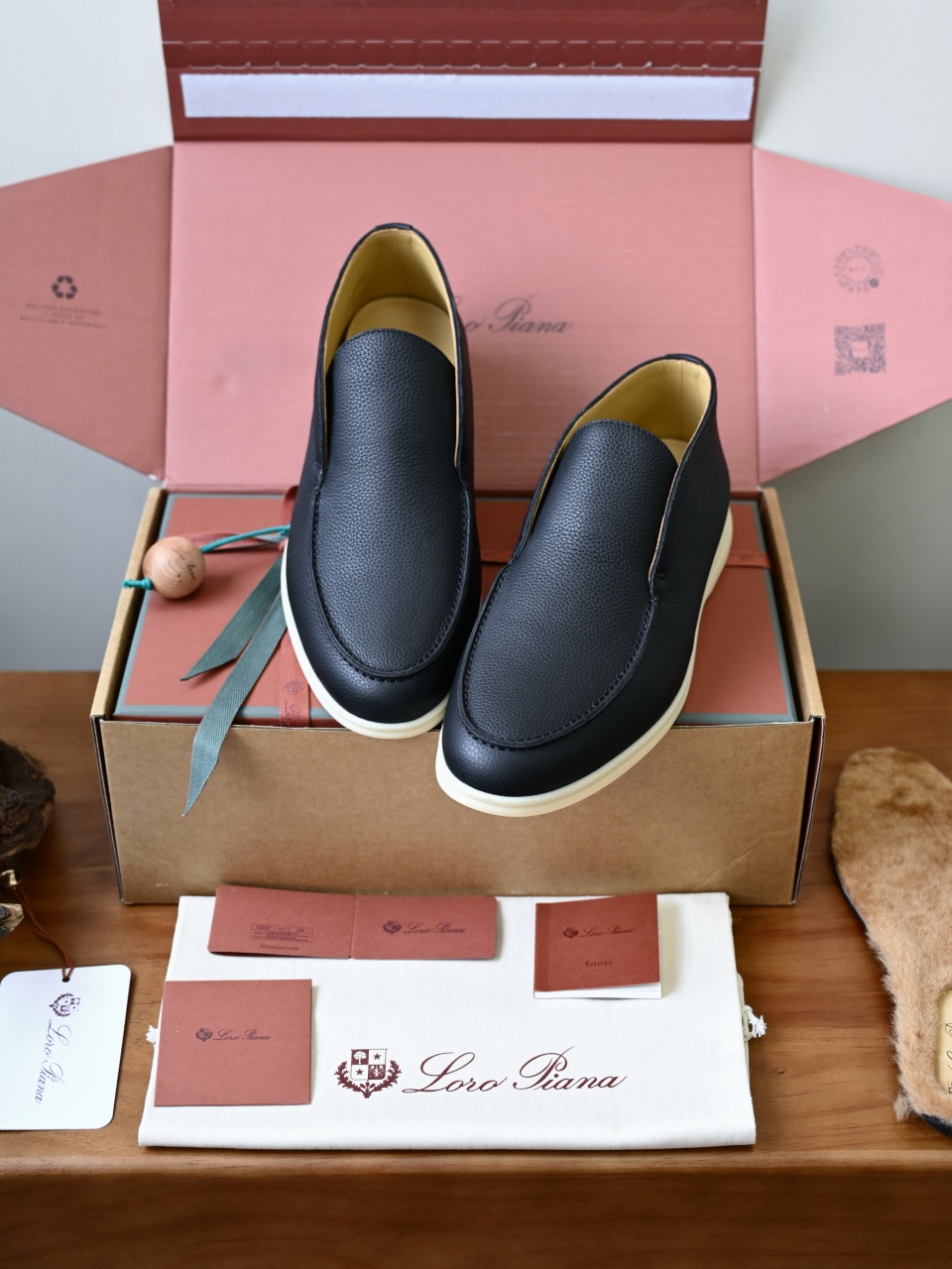 Loro Piana LP Open Walk Men（Grained Calfskin Leather）（Shearling/Merino Wool Insole）-LP2635-3-C0-荔枝纹毛鞋垫
