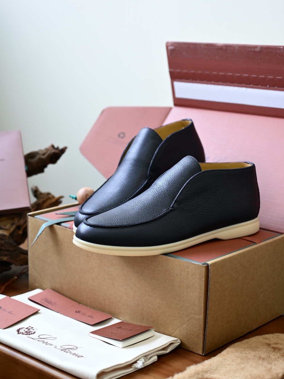 Loro Piana LP Open Walk Men（Grained Calfskin Leather）（Shearling/Merino Wool Insole）-LP2635-3-C0-荔枝纹毛鞋垫